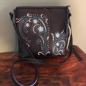 Montana West PU leather crossbody embroidered bag